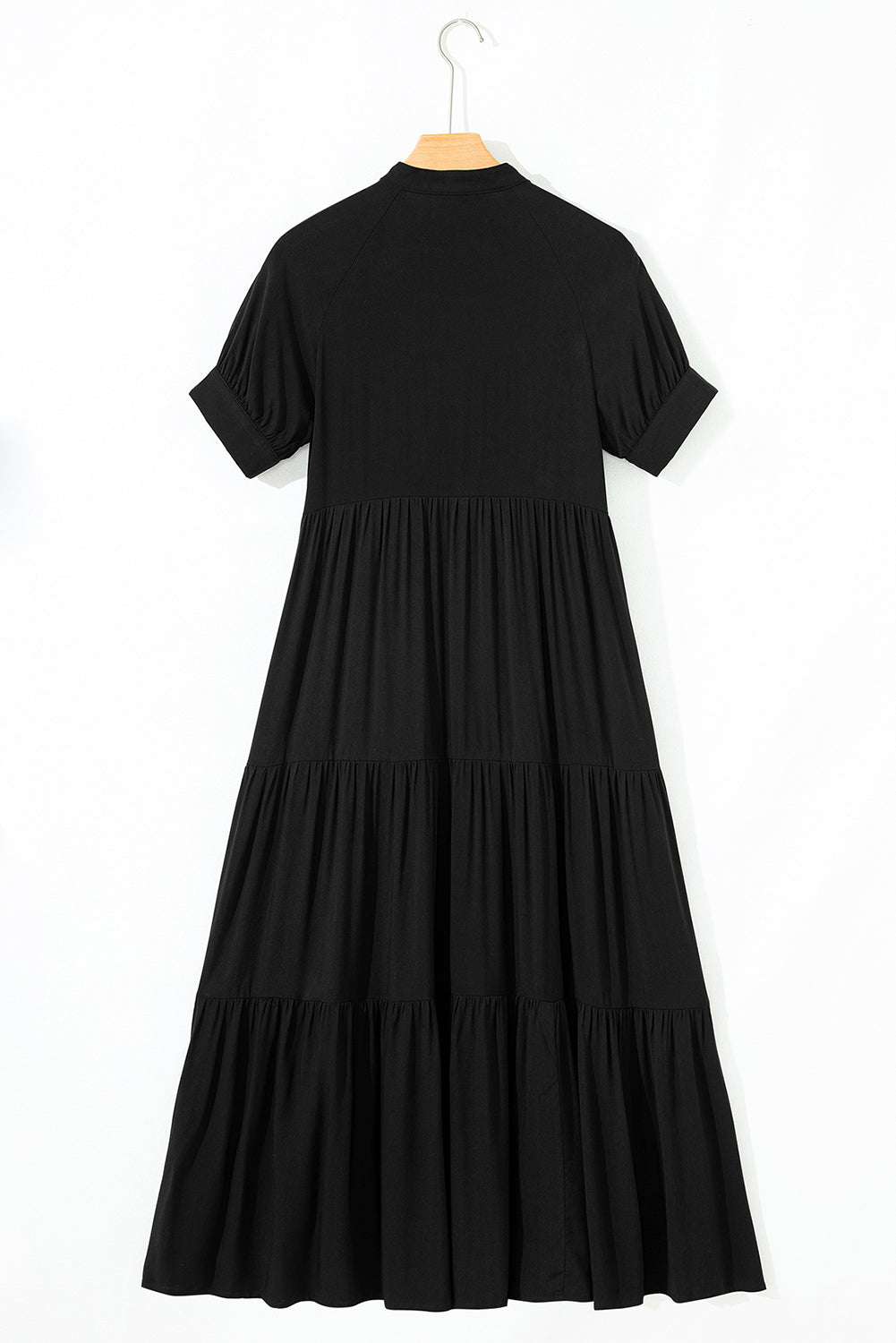 KaleaBoutique Comfortable Hidden Buttons Short Sleeve Ruffle Tiered Long Flared Dress - KaleaBoutique.com