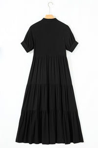 KaleaBoutique Comfortable Hidden Buttons Short Sleeve Ruffle Tiered Long Flared Dress - KaleaBoutique.com