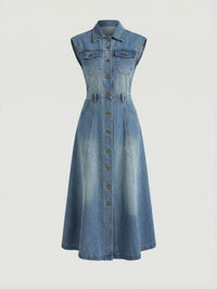 Fashionable Washed Sleeveless Denim Maxi Dress - KaleaBoutique.com