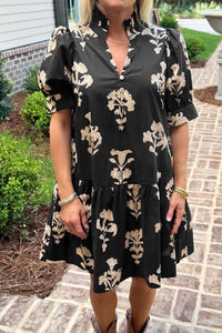 KaleaBoutique Comfortable Frilled V Neck Puff Short Sleeve Floral Mini Dress - KaleaBoutique.com