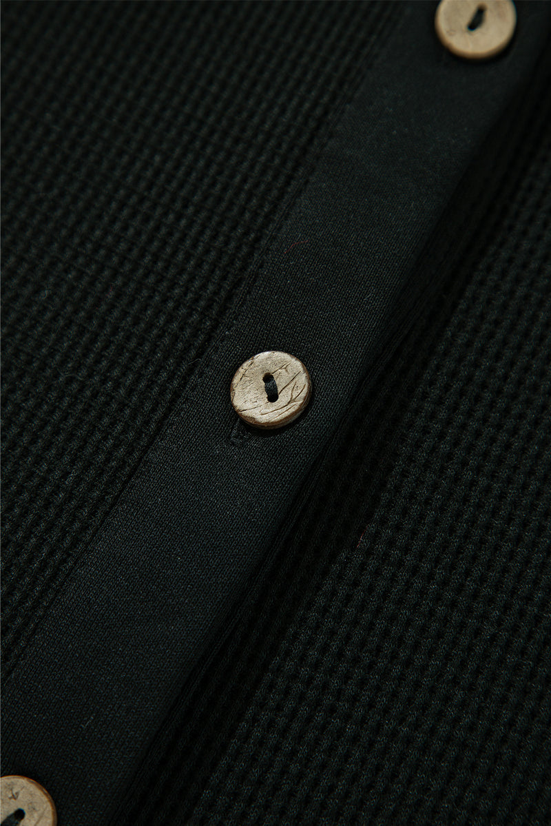 KaleaBoutique Waffle Knit Patchwork Buttoned Oversized Shacket - KaleaBoutique.com