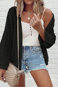 Hollow Out Knit Drop Shoulder Open Front Cardigan - KaleaBoutique.com