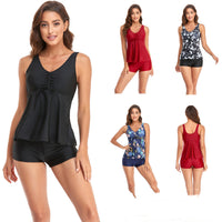 Women's Ruched-Front Flared Tankini Set with Swim Shorts - KaleaBoutique.com