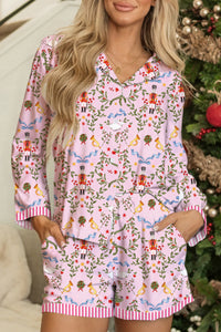 KaleaBoutique Stylish Christmas Holiday Print Nutcracker Long Sleeve Shorts 2pcs Pajama Set - KaleaBoutique.com