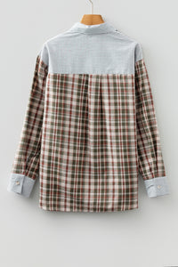 KaleaBoutique Stylish Plaid Print Striped Patchwork Single Chest Pocket Buttoned Shirt - KaleaBoutique.com