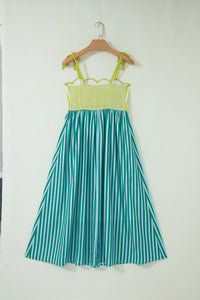 KaleaBoutique Stylish Scalloped Contrast Patchwork Knot Strap Midi Dress - KaleaBoutique.com