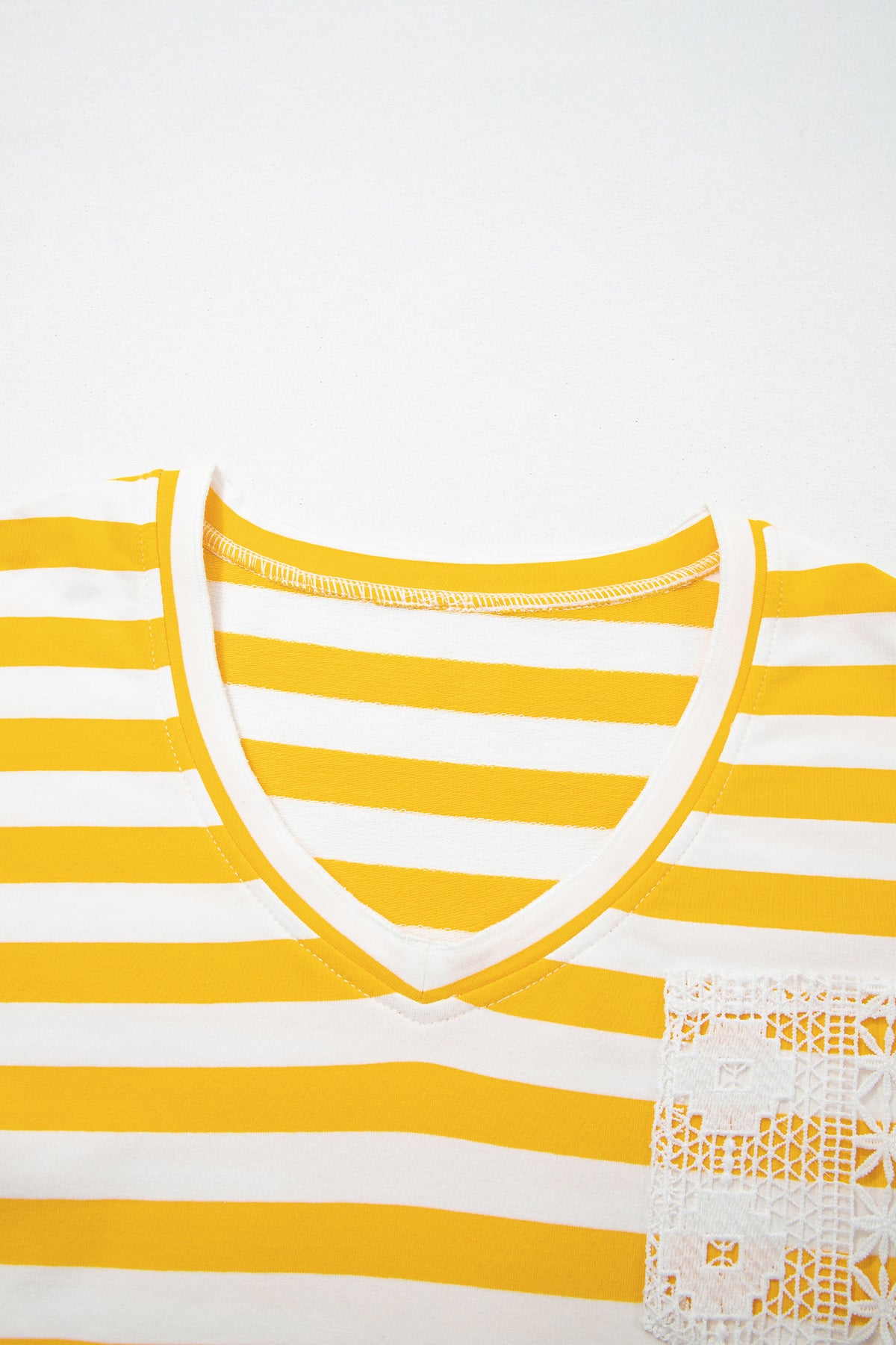 KaleaBoutique Comfortable Striped Lace Patchwork V Neck Long Sleeve Top - KaleaBoutique.com