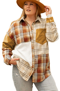 Plus Size Plaid Patchwork Button up Shacket - KaleaBoutique.com