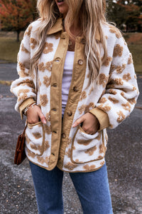 Cute Flower Pattern Button Up Fleece Jacket - KaleaBoutique.com