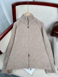 Women's Full-Zip Ribbed-Collar Tight Knit Cardigan - KaleaBoutique.com