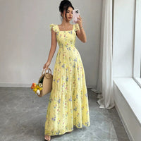 Women's Floral Square-Neck Ruffle-Strap Smocked Back Tiered Maxi Dress - KaleaBoutique.com