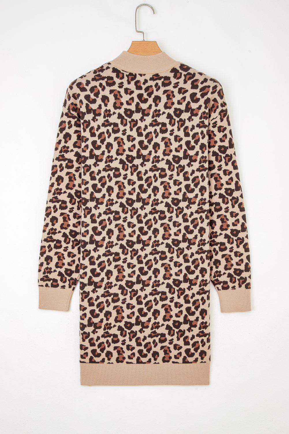 KaleaBoutique Stylish Leopard Print High Neck Shift Mini Sweater Dress - KaleaBoutique.com