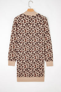 KaleaBoutique Stylish Leopard Print High Neck Shift Mini Sweater Dress - KaleaBoutique.com