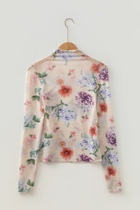 KaleaBoutique Stylish Floral Mesh Thumbhole Long Sleeve Slim Top - KaleaBoutique.com