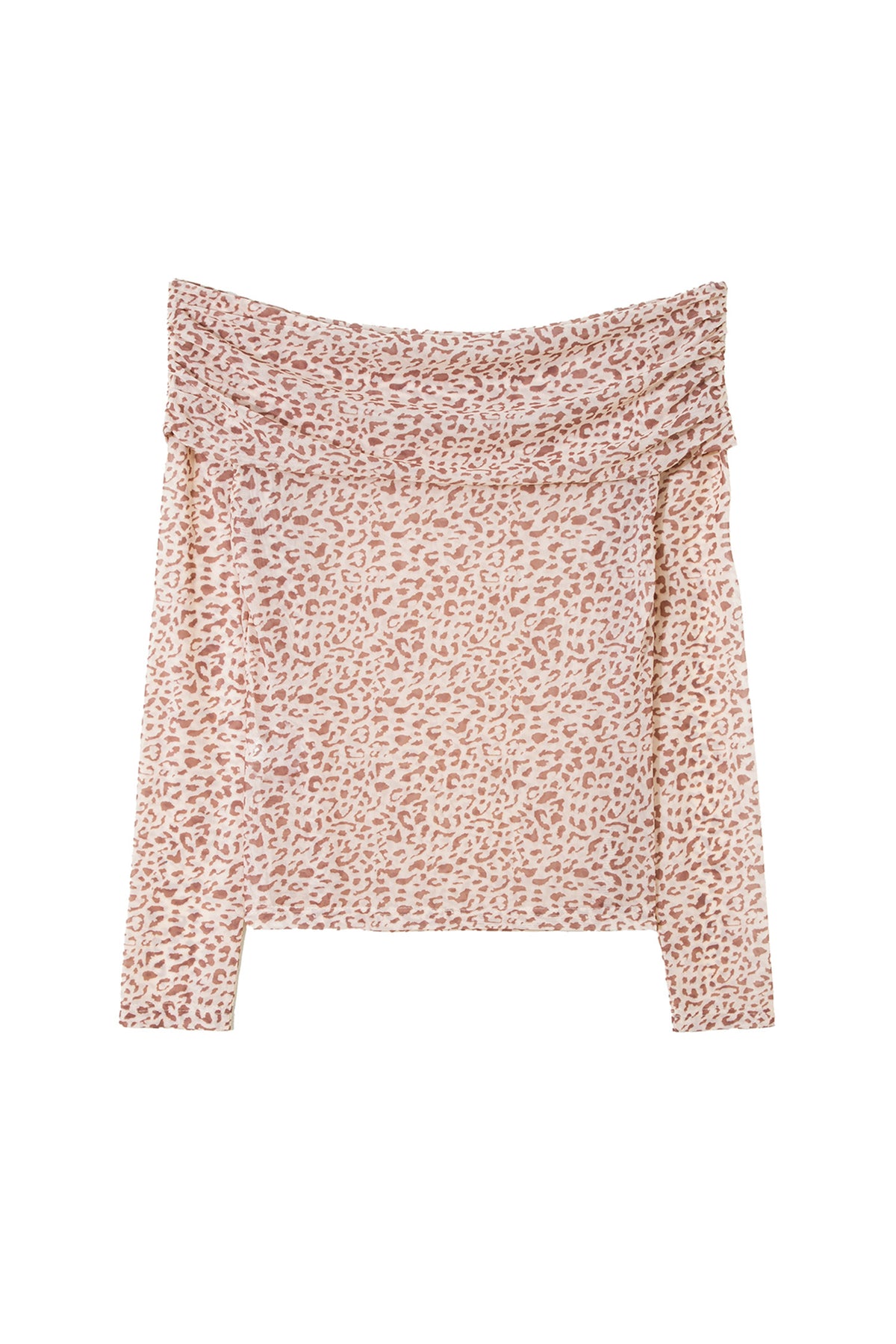 KaleaBoutique Stylish Leopard Print Foldover Off Shoulder Long Sleeve Mesh Top - KaleaBoutique.com