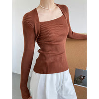 Women's Ribbed Square-Neck Long-Sleeve Pullover Top - KaleaBoutique.com