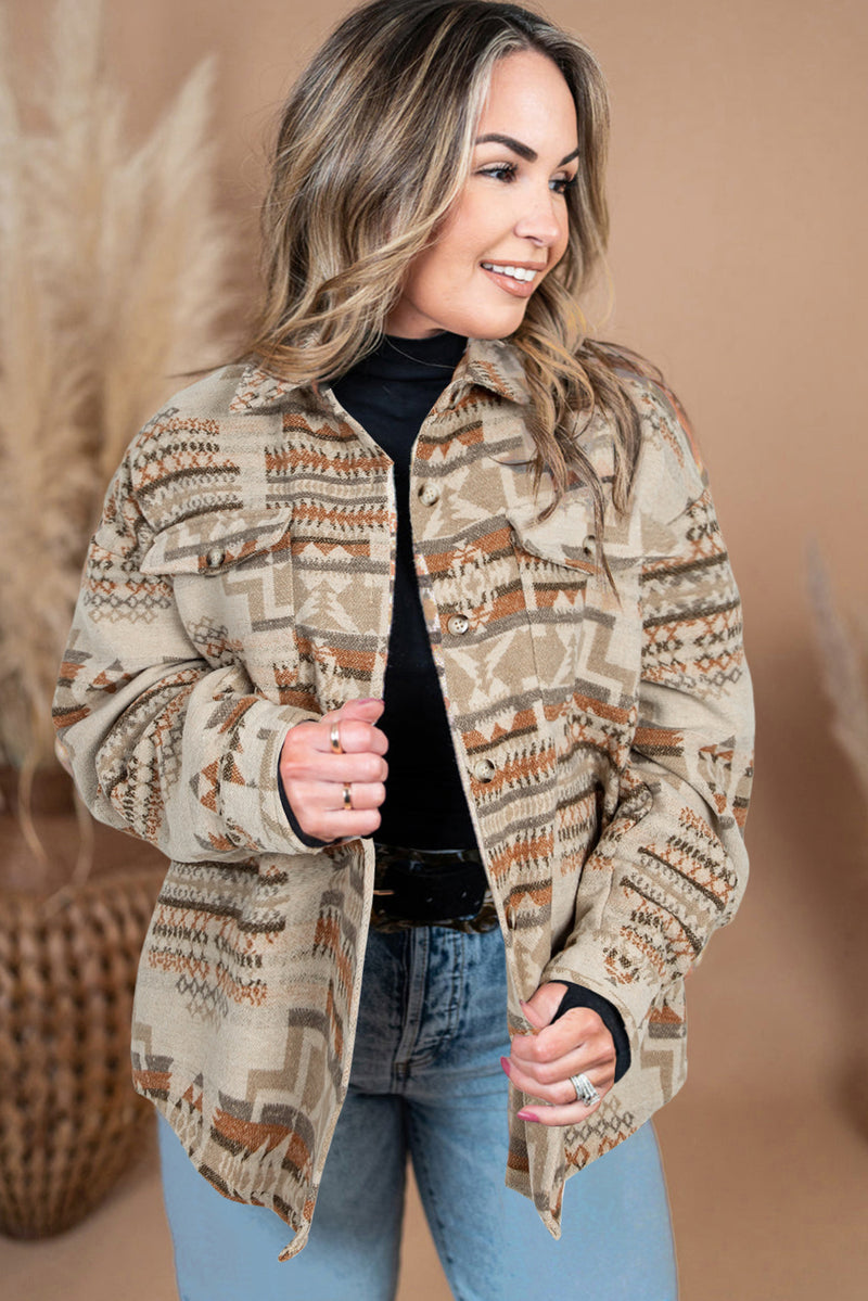 KaleaBoutique Aztec Geometric Print Pockets Plus Size Jacket - KaleaBoutique.com