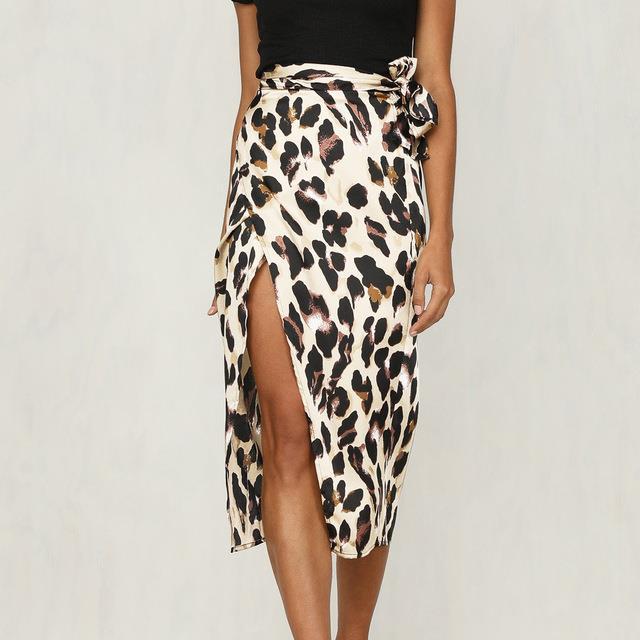 Women's Leopard Print Tie-Waist Slit Midi Skirt - KaleaBoutique.com