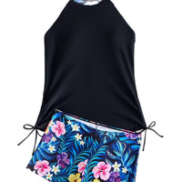 Women's Tropical Floral Short-Sleeve Swim Top and Shorts 2 PC Tankini Set - KaleaBoutique.com