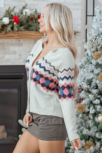 KaleaBoutique Stylish Geometric Button Up Sweater Cardigan - KaleaBoutique.com