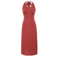Women's Polka-Dot Tie-Halter Smocked-Back Midi Dress - KaleaBoutique.com