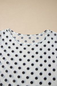 KaleaBoutique Stylish Polka Dot Sheer Mesh Long Sleeve Round Neck Shift Top - KaleaBoutique.com