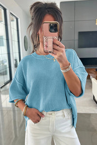 KaleaBoutique Comfortable Exposed Seam Detail Half Sleeve Loose Sweater - KaleaBoutique.com