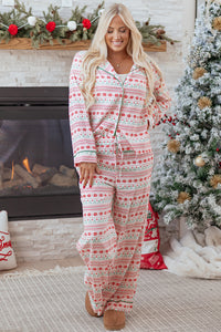 KaleaBoutique Comfortable Christmas Pattern Print Shirt Style Long 2pcs Pajama Set - KaleaBoutique.com