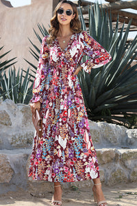 KaleaBoutique V Neck Floral Print Empire Waist Maxi Dress - KaleaBoutique.com