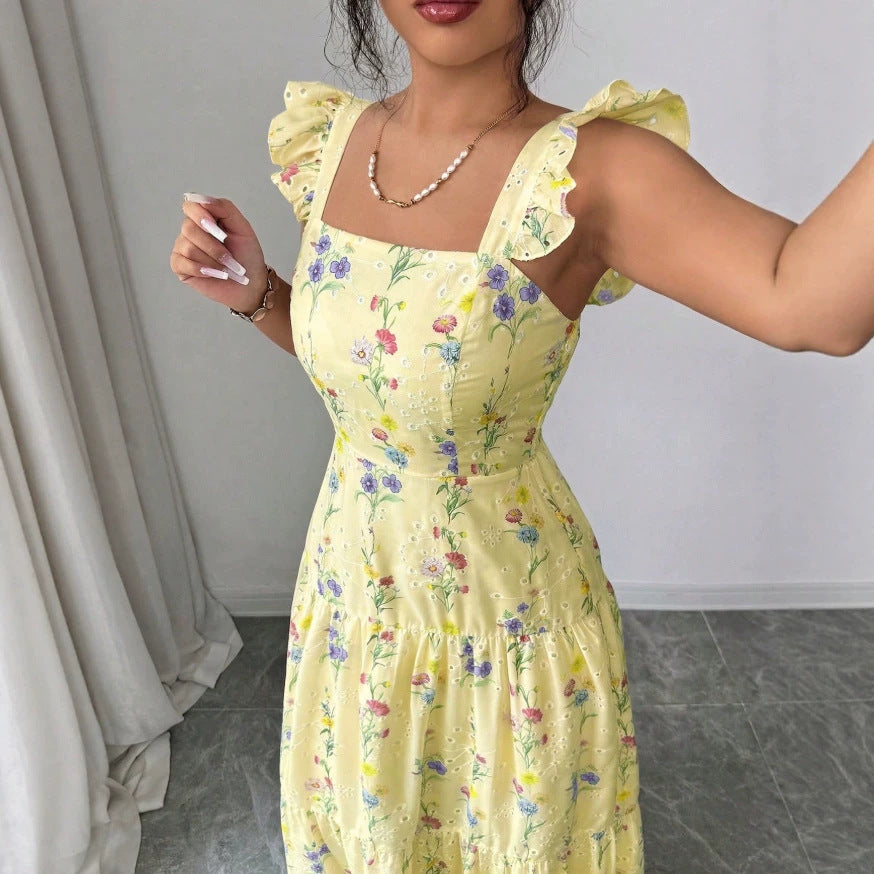 Women's Floral Square-Neck Ruffle-Strap Smocked Back Tiered Maxi Dress - KaleaBoutique.com