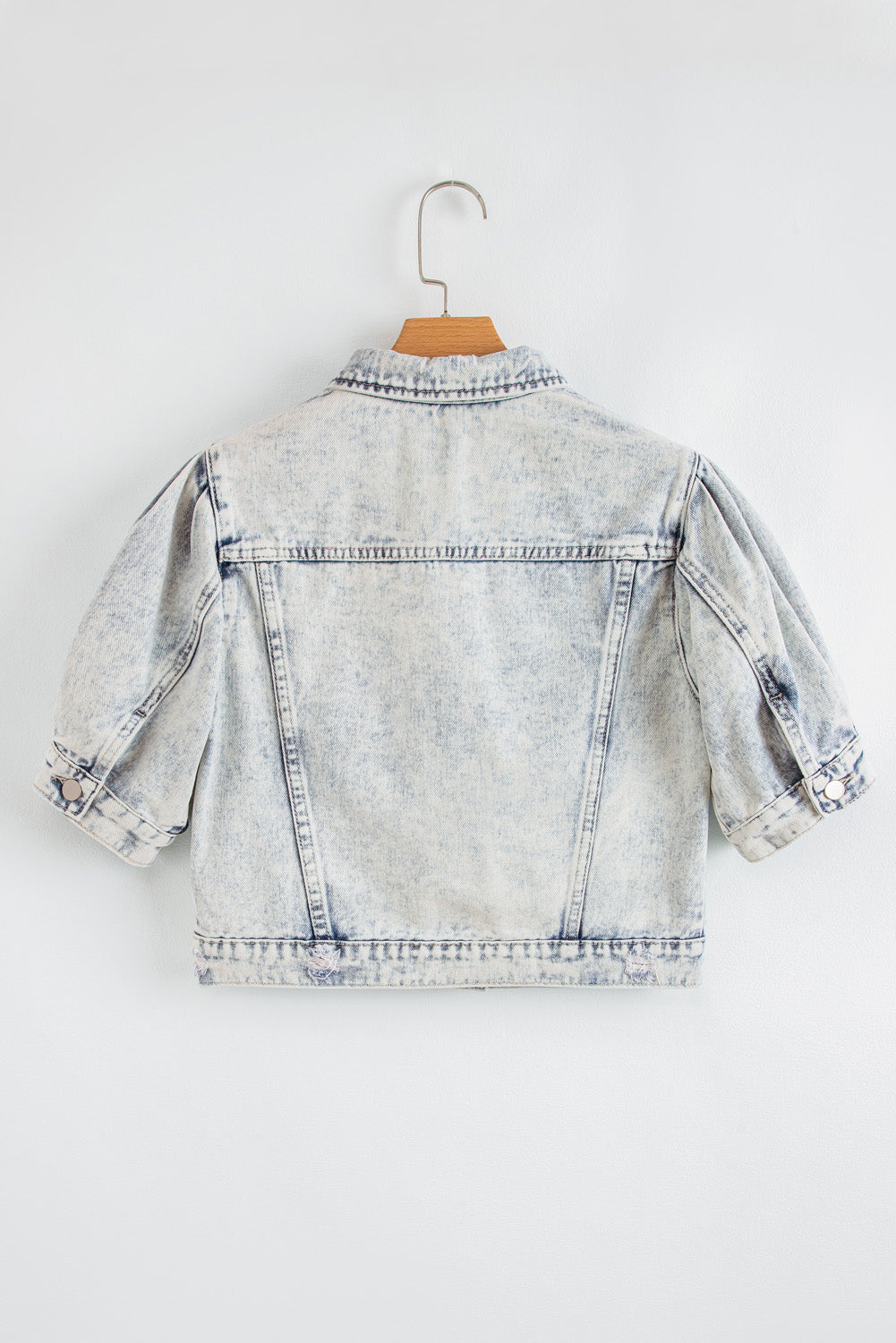 Light Wash Buttoned Chest Pocket Puff Sleeve Denim Jacket - KaleaBoutique.com