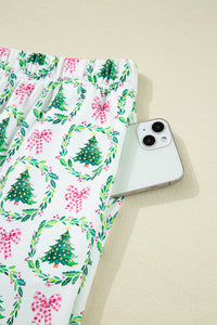 KaleaBoutique Comfortable Bow Christmas Tree Print Contrast Striped Banding 2pcs Lounge Set - KaleaBoutique.com