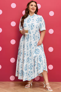 Sky Blue Plus Size Geometric Floral Tiered Maxi Dress - KaleaBoutique.com