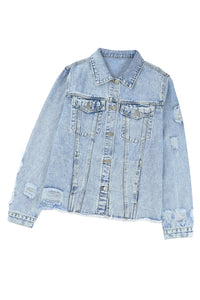 KaleaBoutieque Chic Lapel Distressed Raw Hem Buttons Denim Jacket - KaleaBoutique.com