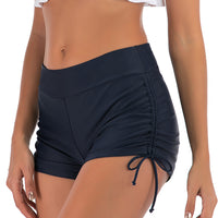 Women's Blue Wide Waistband Ruched Side-Tie Swim Shorts - KaleaBoutique.com