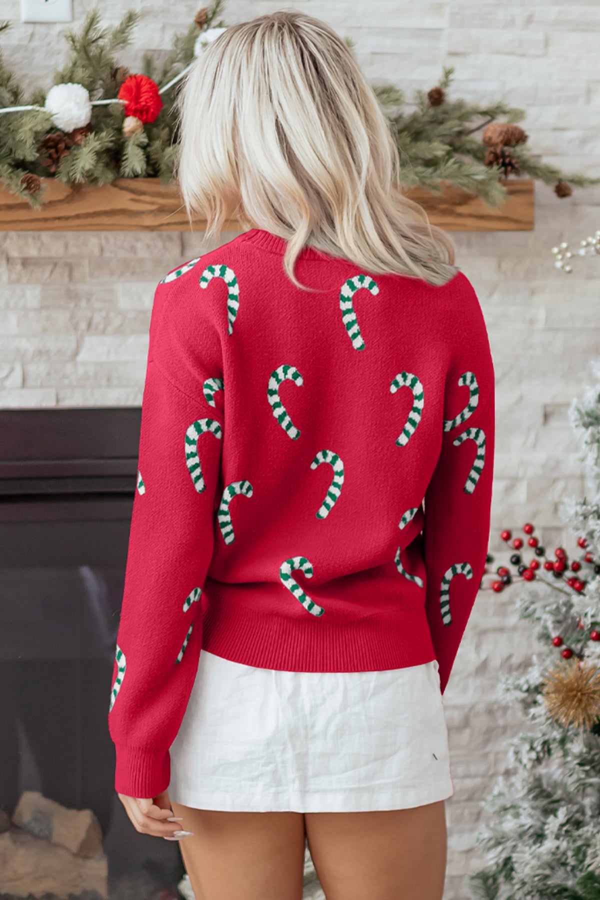 Christmas Candy Cane Holiday Drop Shoulder Sweater - KaleaBoutique.com