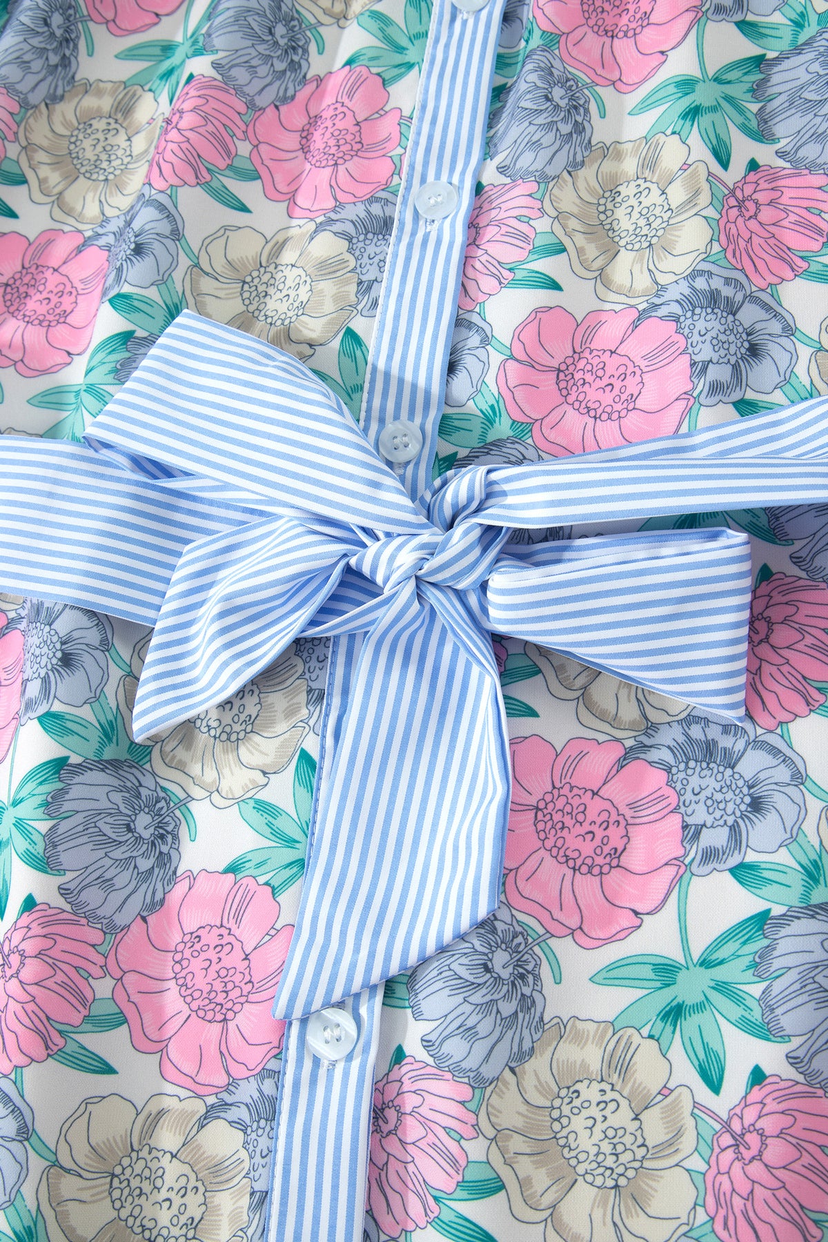 KaleaBoutique Stylish Floral Print Striped Contrast Trim Belted Short Dress - KaleaBoutique.com
