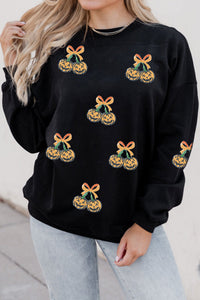 Black Sequin Pumpkin Halloween Sweatshirt - KaleaBoutique.com