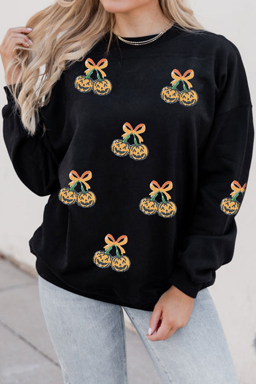Black Sequin Pumpkin Halloween Sweatshirt - KaleaBoutique.com