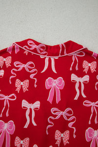 KaleaBoutique Stylish Sweet Bow Print Ruffled Short Sleeve Shirt Shorts 2pcs Pajama Set - KaleaBoutique.com