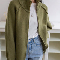 Women's Full-Zip Ribbed-Collar Tight Knit Cardigan - KaleaBoutique.com