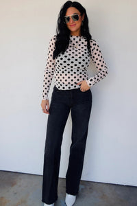 KaleaBoutique Stylish Polka Dot Mesh Long Sleeve Stand Neck Sheath Top - KaleaBoutique.com