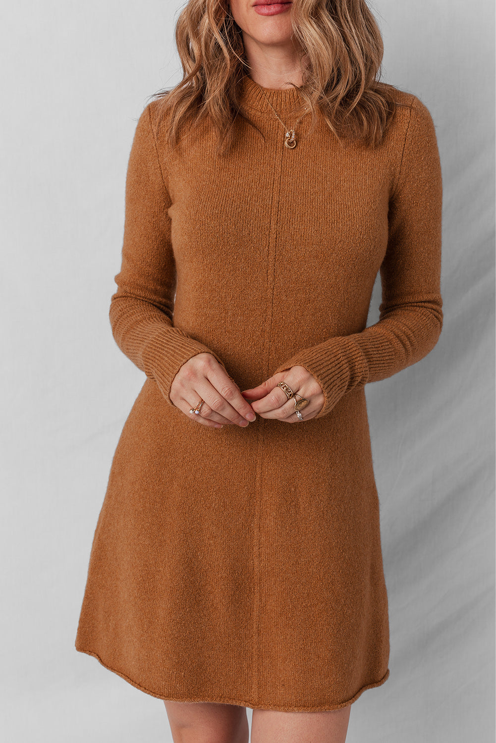 KaleaBoutique Stylish Ribbed Detail Solid Color Mini Sweater Dress - KaleaBoutique.com