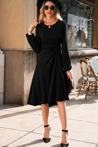KaleaBoutique Solid Color Ruched Detail Long Sleeve Midi Dress - KaleaBoutique.com