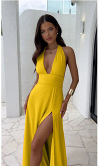 Women's Halter V-Neck Backless High-Slit Maxi Dress - KaleaBoutique.com