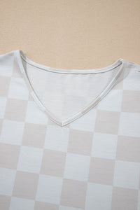KaleaBoutique Stylish Checkered V Neck Tee Drawstring Shorts Lounge Set - KaleaBoutique.com
