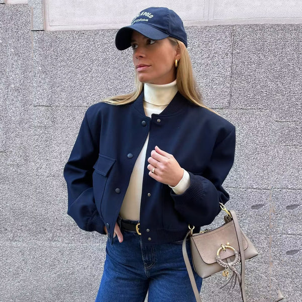 KaleaBoutique Solid Stand-Collar Biker Bomber Jacket - KaleaBoutique.com