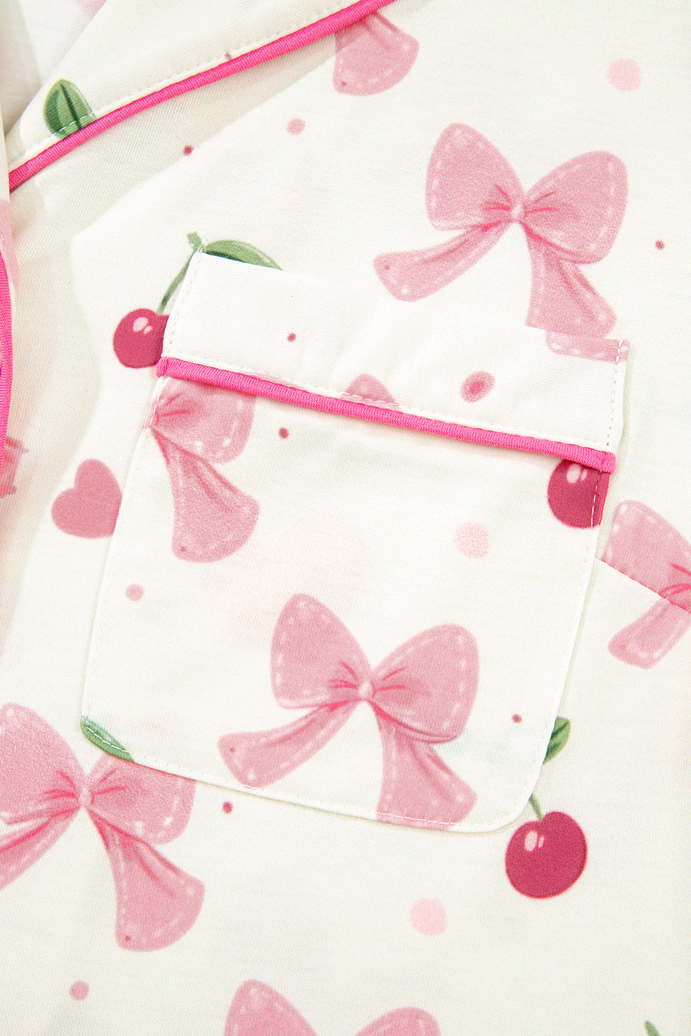 KaleaBoutique Comfortable Bow Fruit Print Contrast Pipping Short Pajamas Set - KaleaBoutique.com