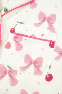 KaleaBoutique Comfortable Bow Fruit Print Contrast Pipping Short Pajamas Set - KaleaBoutique.com