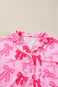 KaleaBoutique Stylish Bow Knot Print Lapel Collar Short Sleeve and Pants Pajamas Set - KaleaBoutique.com